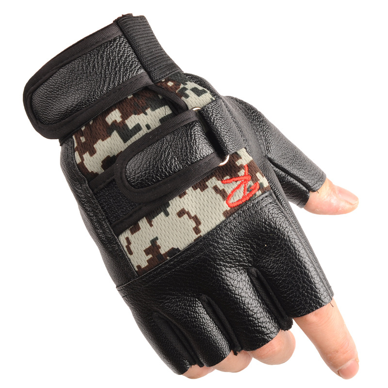 Bulk Spot Supply Men's Imitation Leather Sports Half Finger Gloves Wear-Resistant Non-Slip Fitness Cycling Outdoor Gloves