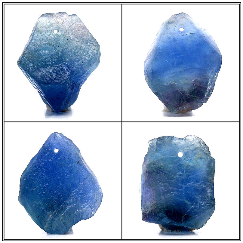 天然蓝色萤石原石已打孔 diy饰品吊坠项坠