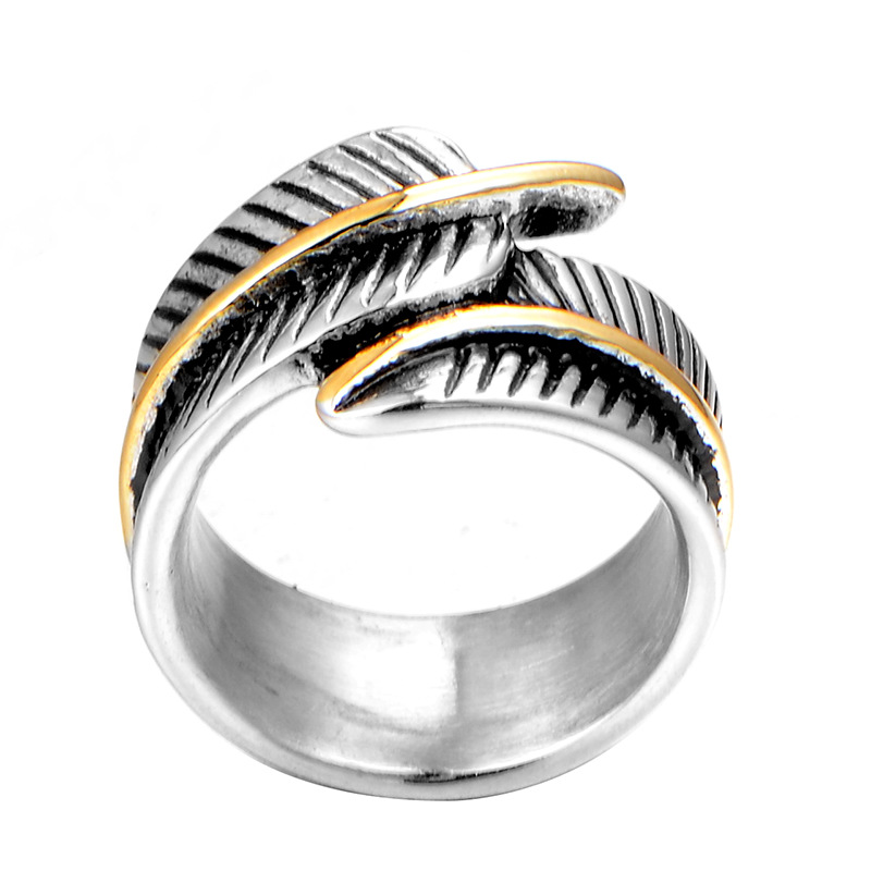 316l不锈钢戒指戒指 男士钛钢羽毛戒指 hfj215