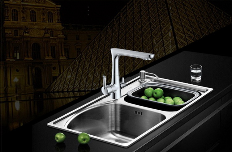 二合一带净水精铜冷热旋转厨房水槽双水龙头饮水机直饮纯净水批发