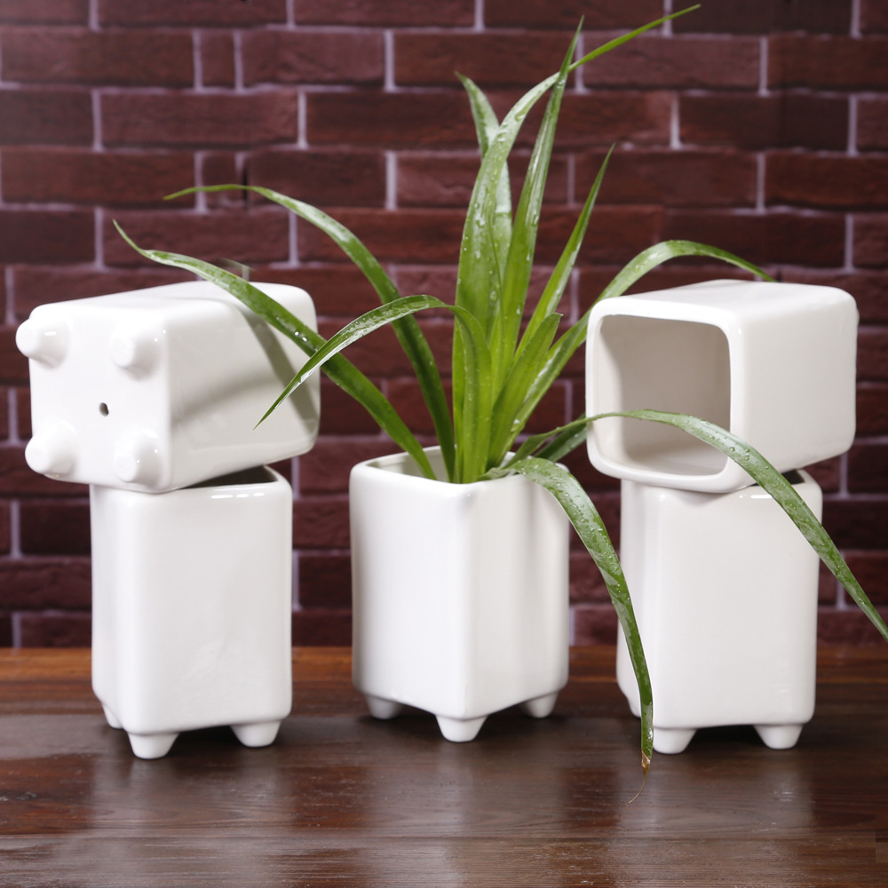 简约白色花盆 四脚高杯插花器 办公桌小花盆批发可订做logo 5106
