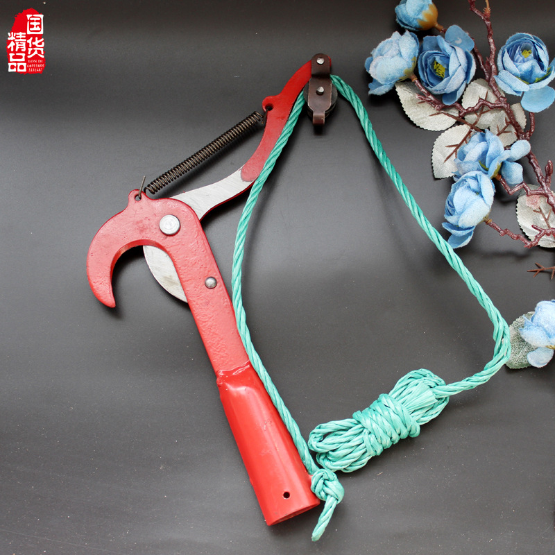 园林五金工具园艺高空修枝剪果树剪红色3省力单滑轮带绳高枝剪刀