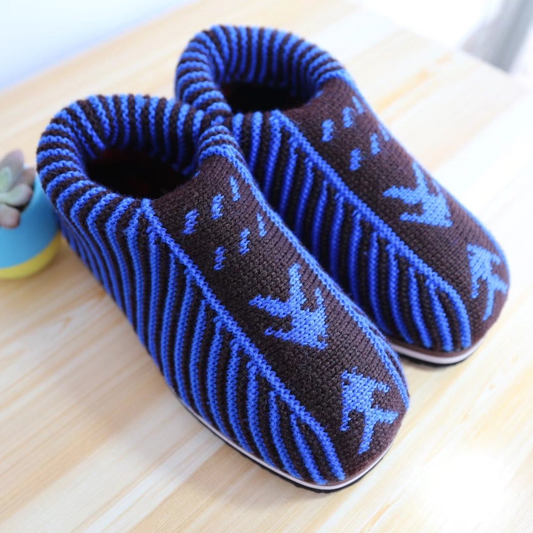 手工编织毛线棉鞋 加厚保暖家居毛线鞋男女式秋冬季拖鞋厂家批发