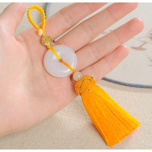 民族风白玉平安扣流苏创意钥匙扣车挂腰挂 女士背包链子挂饰挂件