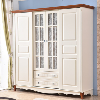 地中海推拉门衣柜趟门双色衣柜 美式田园大衣橱移门衣柜 厂家批发