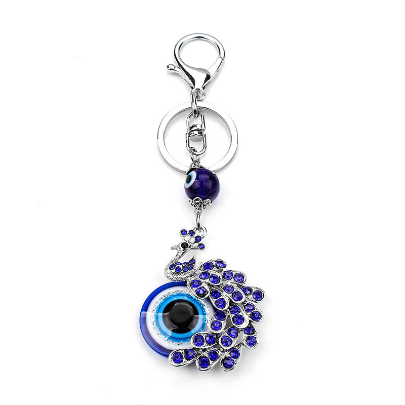 New Peacock Keychain Sapphire Devil's Eye Keychain Car Key Pendant European and American Ornament Wholesale