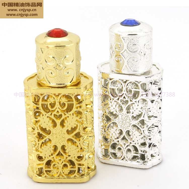 厂家成品现货供应 3ml 中东香水瓶 镂空雕花金属精油瓶 批发