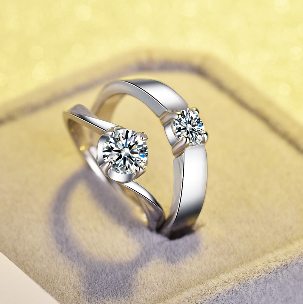 情侣戒指韩版创意开口结婚戒子仿真钻石对戒银手饰女戒指厂家定制