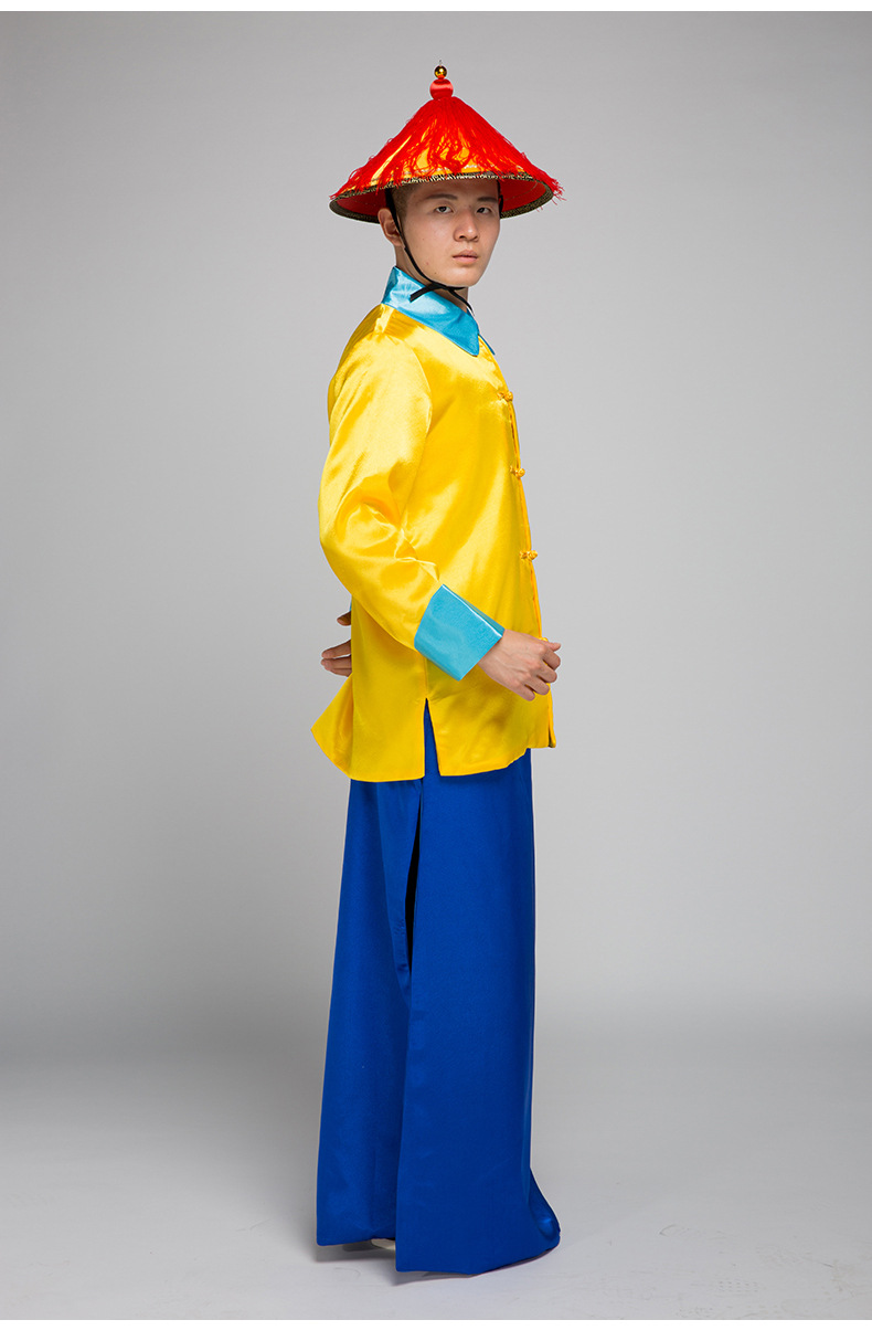 男士皇帝御前护卫服官兵太监黄马褂演出表演服清朝侍卫服古装批发