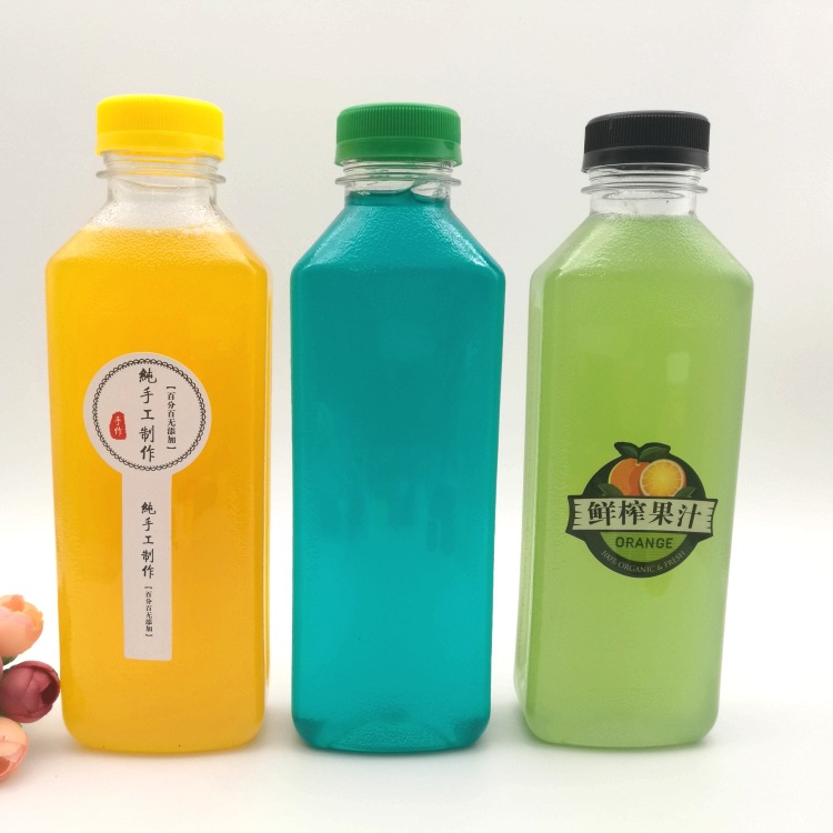 网红果汁瓶pet全新塑料瓶饮料瓶 带盖磨砂透明饮料瓶500ml酵素瓶