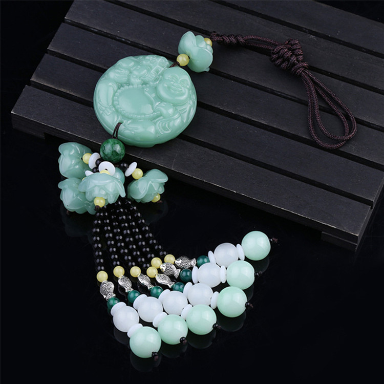 汽车挂件玉石貔貅莲花车挂绿玉珠花招财保平安车内装饰品