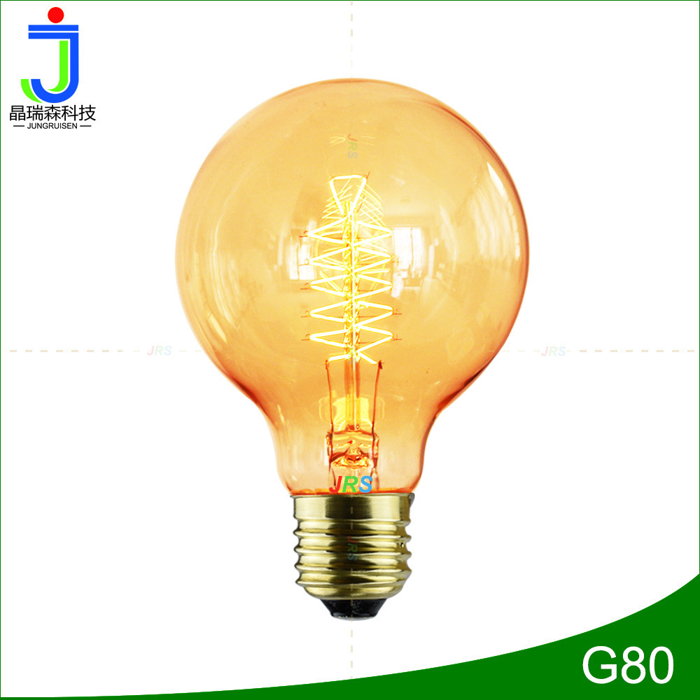 g80钨丝球泡25/40w 绕丝琥珀色g80爱迪生220/110v钨丝灯厂家批发