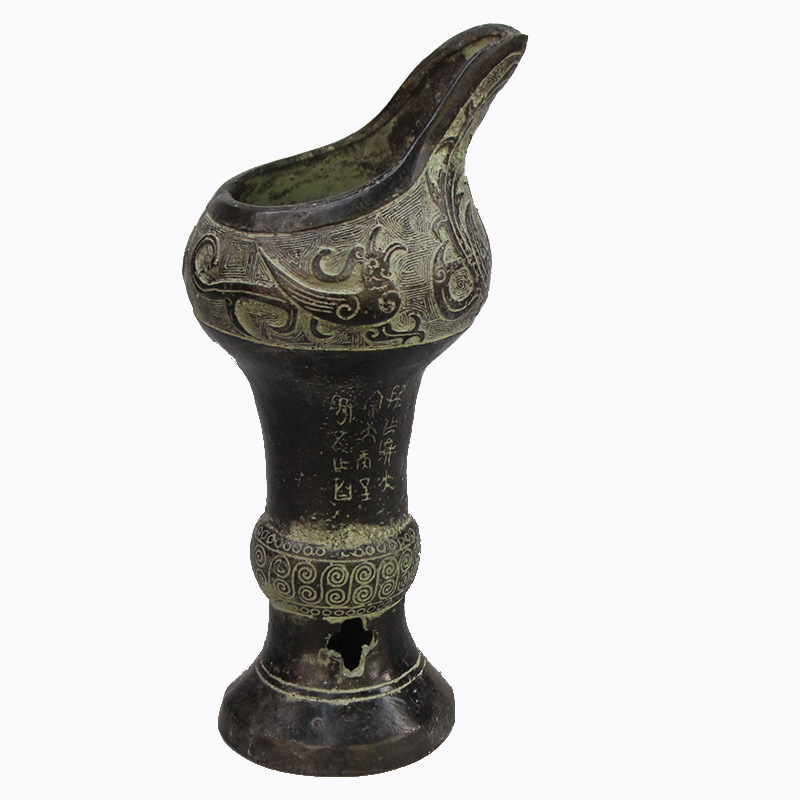 正宗青铜器铸造纯铜仿古做旧酒杯青铜霸王爵摆件古典酒杯双凤酒具
