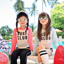 韩国儿童泳衣中大女童运动分体防晒长袖长裤女孩女童游泳衣水母衣