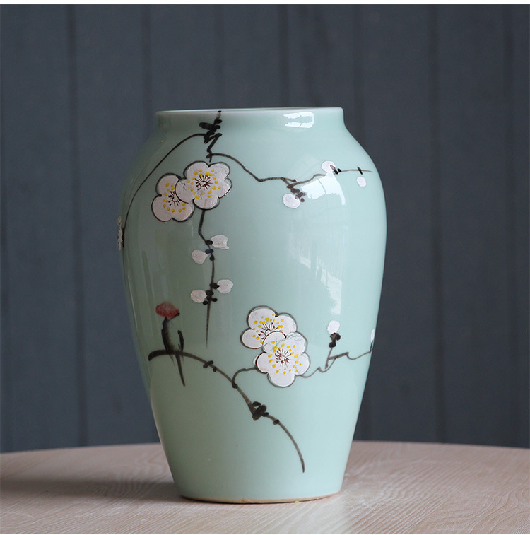 现代新中式纯手绘荷花陶瓷花瓶三件套样板间家居饰品装饰瓶摆件