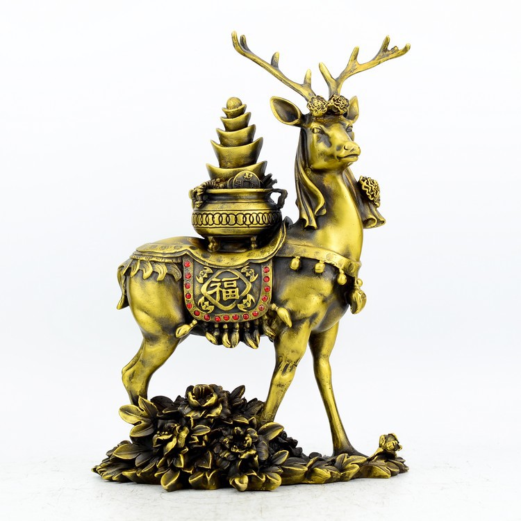 批发精工纯铜 聚宝盆金钱鹿 福鹿 大福鹿风水家居工艺品摆件