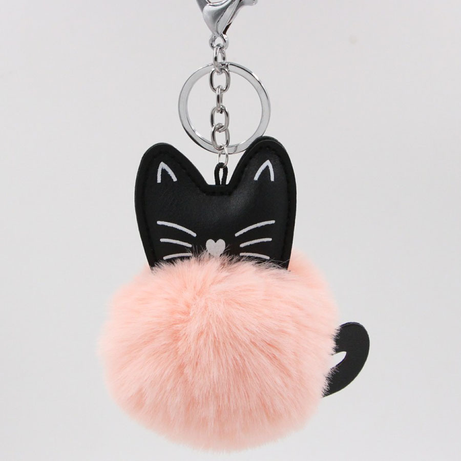 PU Leather Key Chain Pendant Kitten Fur Ball Keychain Leather Cat Fuzzy Ball Pendant Animal Fur Hanging Ornaments