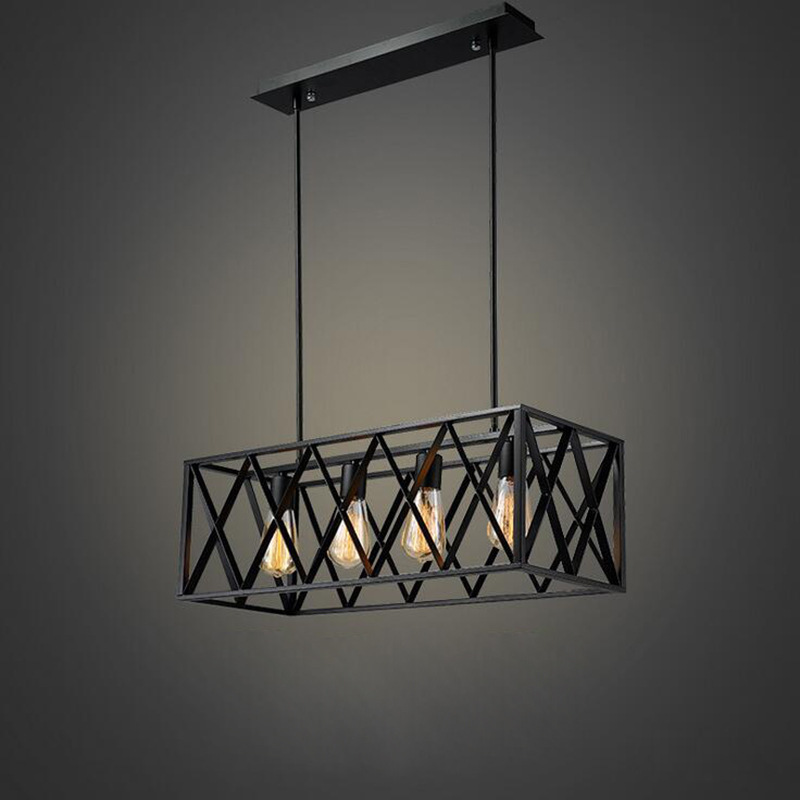 厂家销售4头6头铁艺吊灯长方架吊灯玻璃箱架吊灯吸顶灯铁网架灯