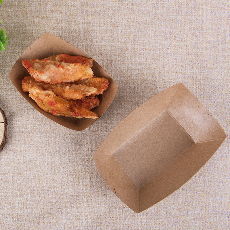 牛皮纸敞口盒 小食盒牛卡船盒一次性鸡米花盒烤翅盒串串香水果托