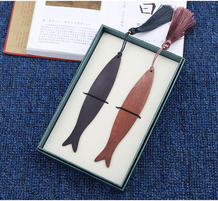 上尚鱼笺红木中国风古典木质黑檀书签 可定制刻字 七夕教师节礼品
