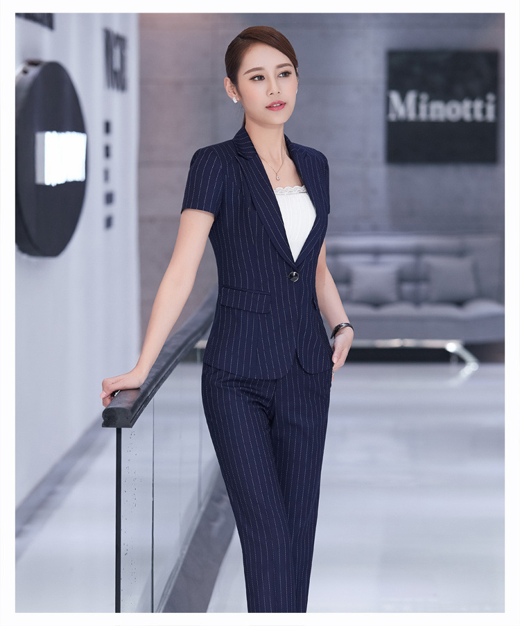 2022夏季条纹职业裙装韩版ol通勤女套装修身日韩女装正装两件套
