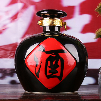 定制2斤3斤黑酒子景德镇陶瓷密封空酒瓶亮光釉白酒瓶泡酒瓶酒具