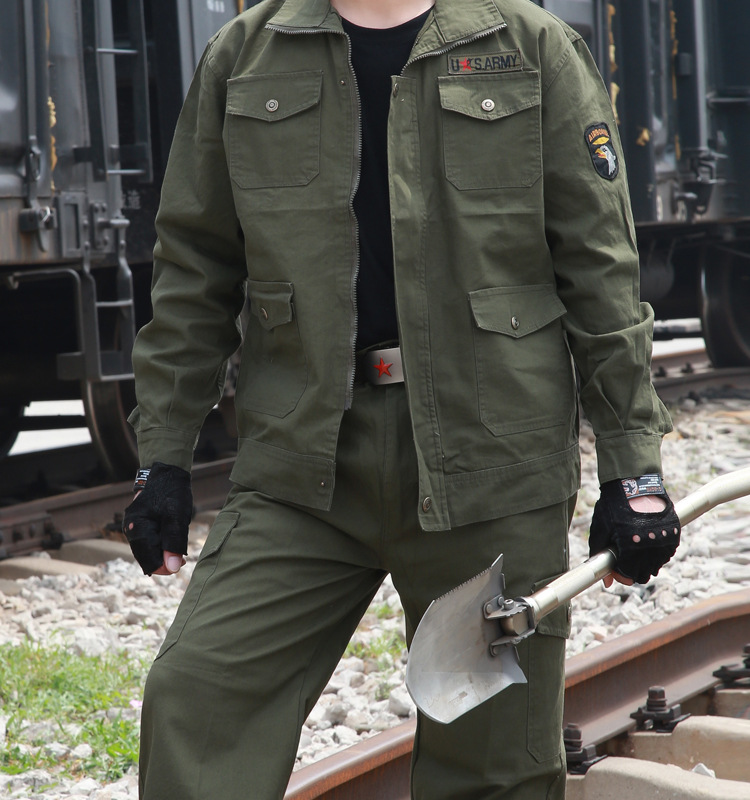 迷彩服套装男春秋军迷绿焊工服纯棉阻燃耐磨劳保工作服军装作训服