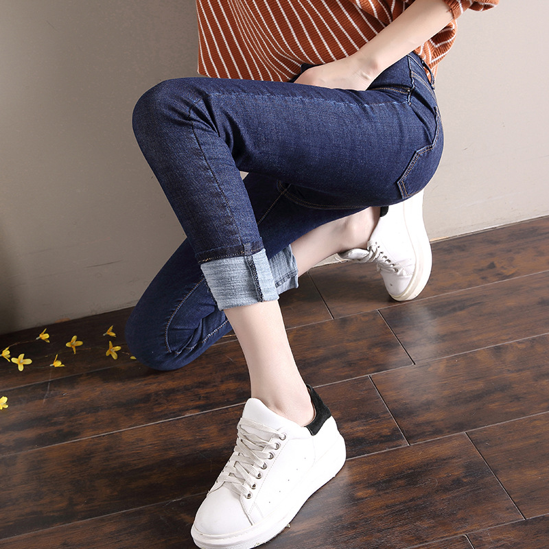 Jeans Women's Winter High Waist Slimming Brushed Thin Fleece Fleece Tight-Fitting Outerwear Ankle-Length Black Tappered Pants 2022