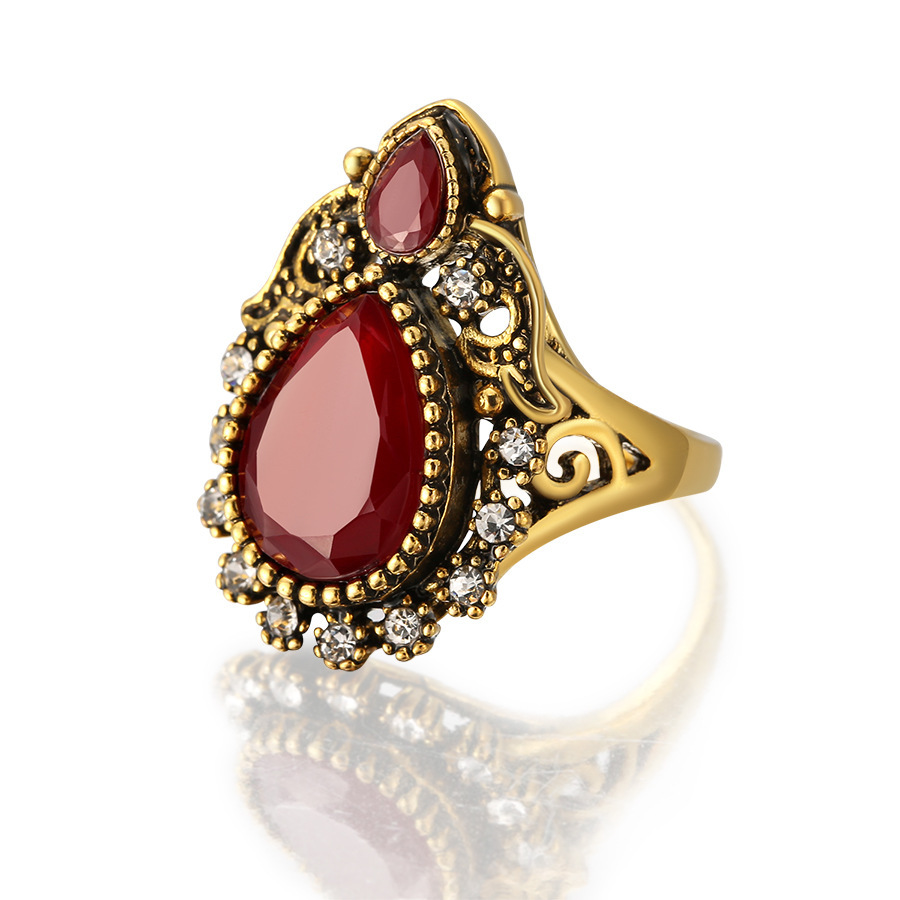 宫廷复古镶白钻切面宝石 欧美热卖气质女士戒指义乌源头厂家a1797