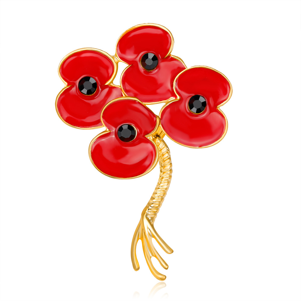 Supply British Kate Middleton Commemorative Crystal Brooch Fashion Dripping Oil Diamond Poppy