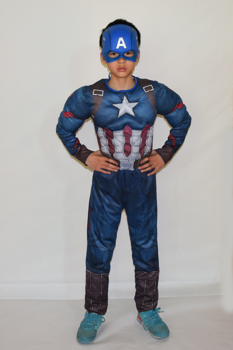 批发万圣节美国队长服装儿童成人肌肉服装cos表演演出英雄服装