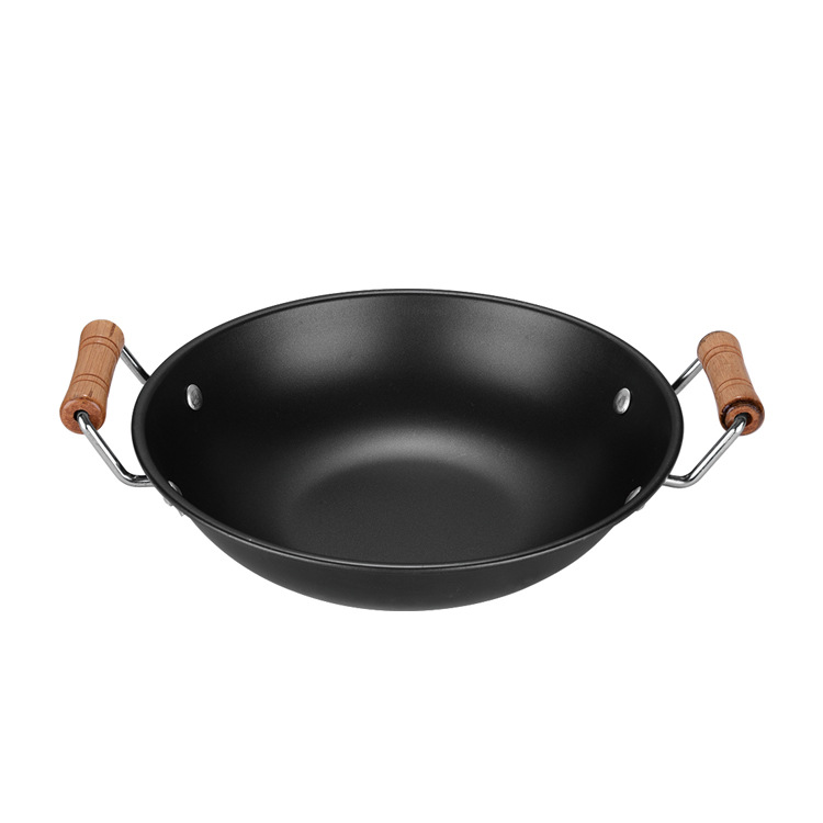 批发 双耳木柄黑锅 双耳木柄优铁质防烫汤锅 酒吧鼎 不粘锅