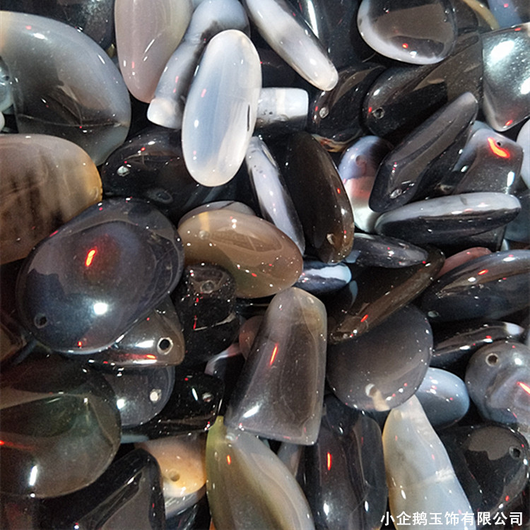 热卖灰黑色混色玛瑙印章小吊坠批发 玉器玉石圆形蛋面小水滴 挂件