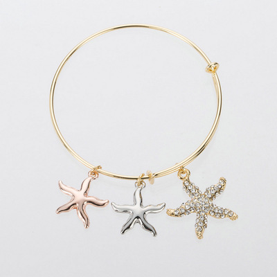 金属手镯_欧美外贸金属 钢丝玫瑰金海星手链 简约水晶