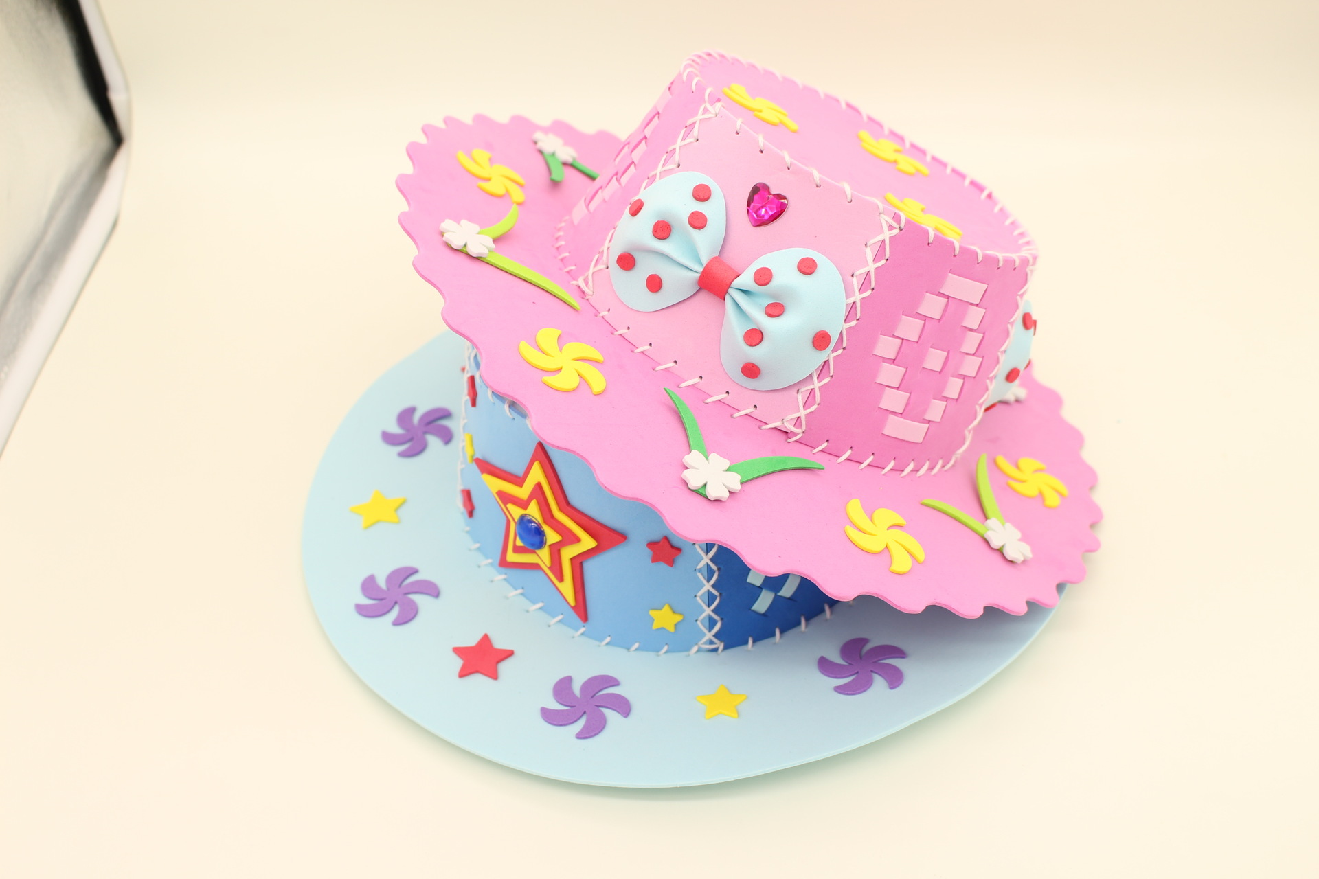 儿童diy手工制作 新款eva编织蓝 花篮 幼儿园手工材料包手工花篮