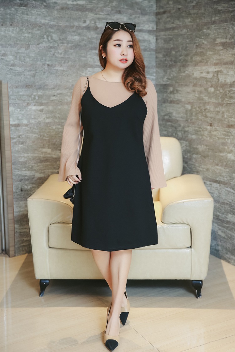 女裙 胖mm雪纺纯色加肥加大时尚女裙 特大码200斤时尚吊带显瘦连衣裙