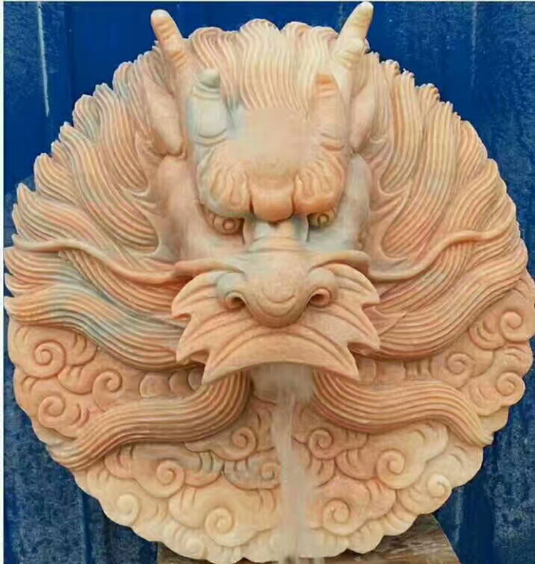 石雕龙头壁挂晚霞红雕刻 吐水龙头浮雕汉白玉厂家批发青石壁泉