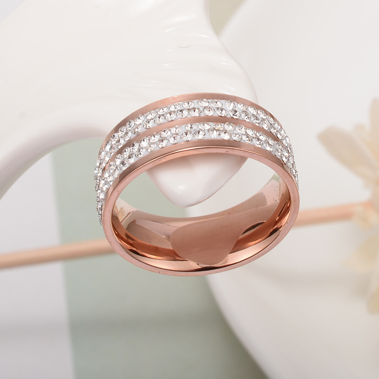 j69钛钢饰品 双排碎钻介指 食指介/指环/情侣对介 玫瑰金