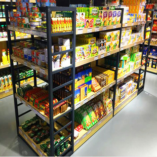 厂家批发商场食品货架 进口商品超市货架 单双面钢木质货架展示架