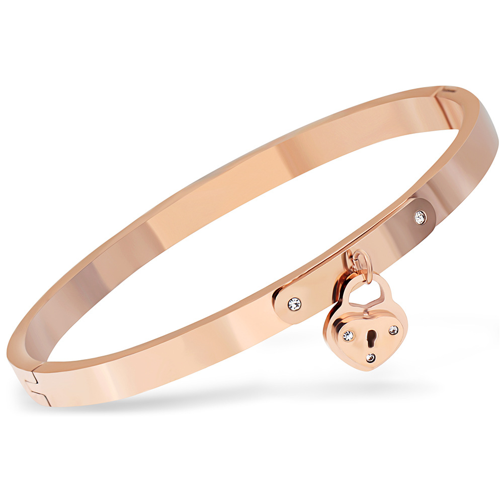 外贸热销心形锁手镯钛钢可打开手饰不锈钢三色手环饰品批发