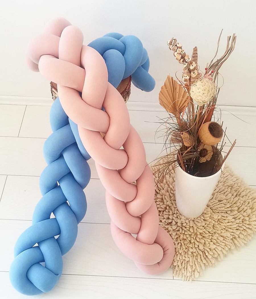 ins新款丹麦编织长条打结球 抱枕沙发枕创意北欧简洁儿童房装饰