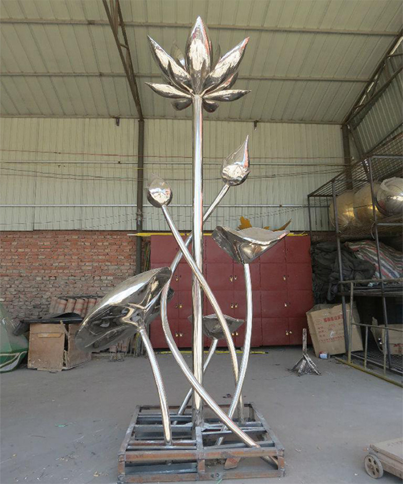 不锈钢植物雕塑厂家定制公园商场美陈艺术景观雕塑不锈钢荷花雕塑