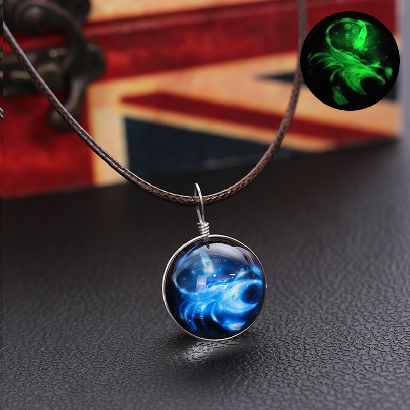 日韩12星座守护神夜光吊坠宇宙玻璃时光宝石月亮星星颈链项链