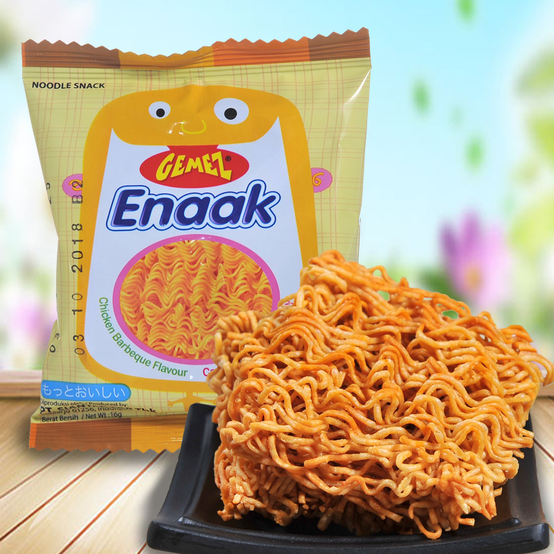 印尼进口零食gemez enaak小鸡面 烧烤鸡肉味干脆面点心面16g/包