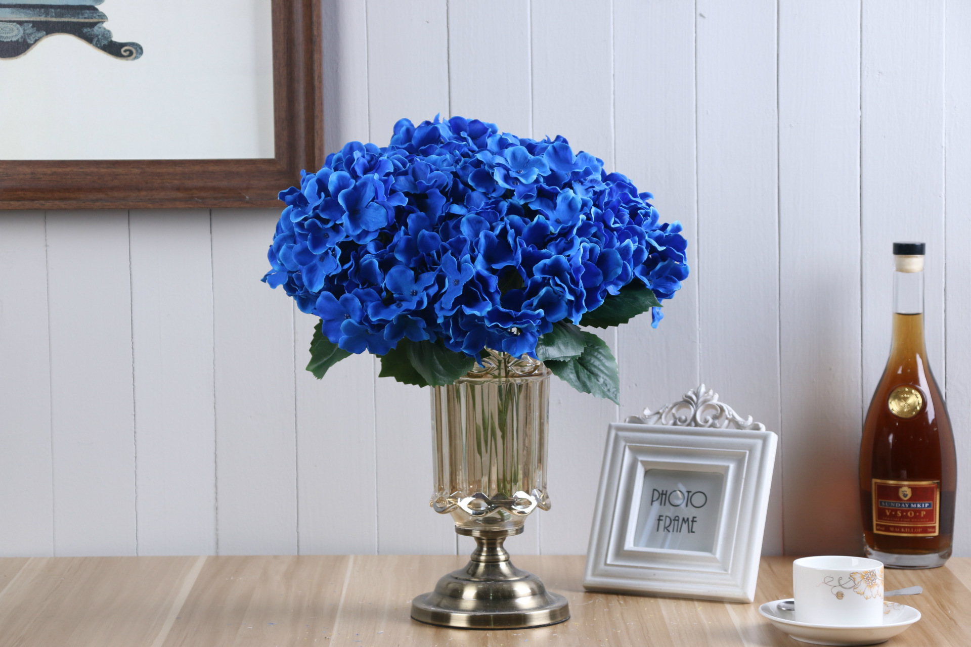 仿真花新5头绣球绢布居家装饰婚庆假花花墙插花把束5叉大绣球