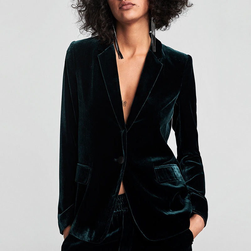 天鹅绒西装_长袖款简洁修身款墨绿色天鹅绒西装 - 阿里巴巴