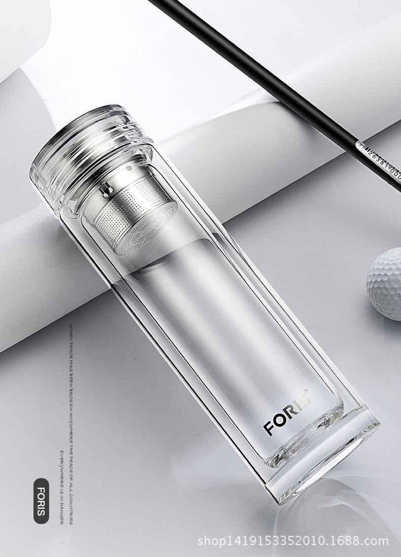 water bobble双层玻璃杯500ml大容量男士商务大号水杯加厚隔热