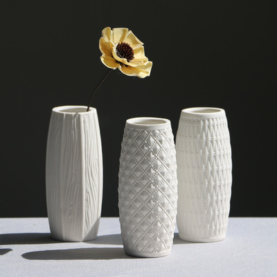 厂家批发现代简约餐桌装饰插花摆件白色时尚陶瓷干花花瓶桌面摆件