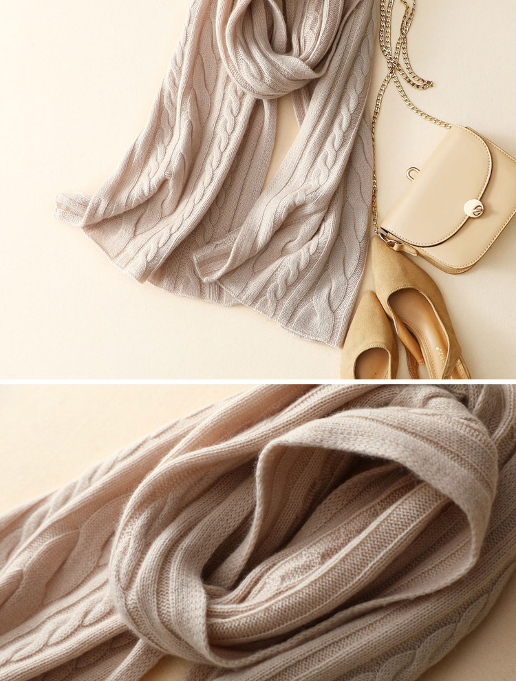 欧美高端100纯羊绒百搭扭绳男女加厚针织山羊绒保暖围巾秋冬纯色