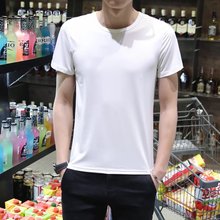 男士短袖t恤圆领修身半袖男装衣服打底衫纯白夏季潮白色广告衫
